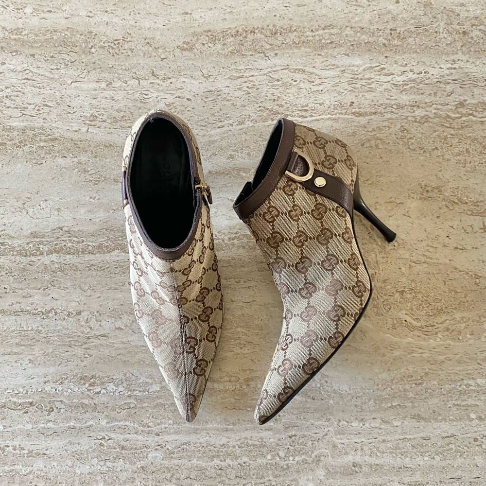 Vintage Gucci GG Canvas Ring Ankle Boots